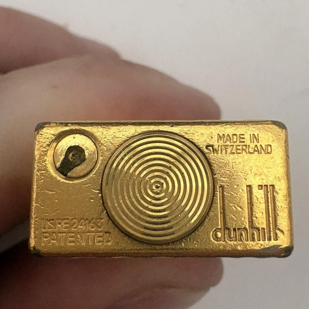 Vintage Dunhill Rollagas Gold Hammered Textured Lighter Swiss Made‎ W/ Box